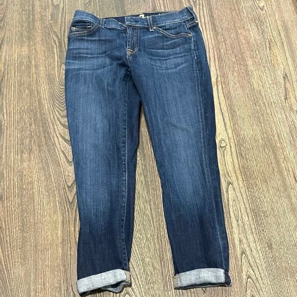 7 For All Mankind The Skinny Crop & Roll Jeans Denim Dark Wash Blue Size 27 - Picture 1 of 11